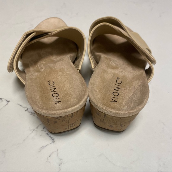 Vionic Beige Cross-Strap Wedges